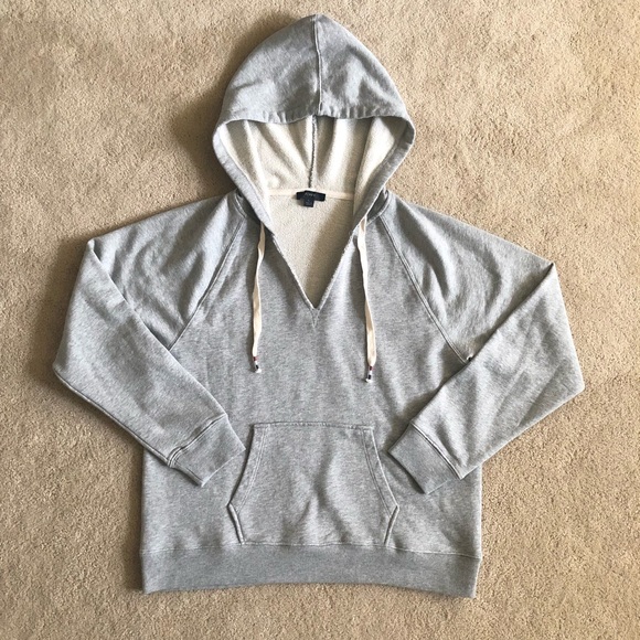 J. Crew V-neck Cotton Terry Hoodie Heather Grey Large NWOT - Picture 3 of 9